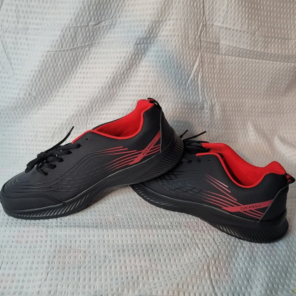 Zukangli Mens Running Shoes Black‎ Red Athletic Sneakers Low Top Lace Up Sport